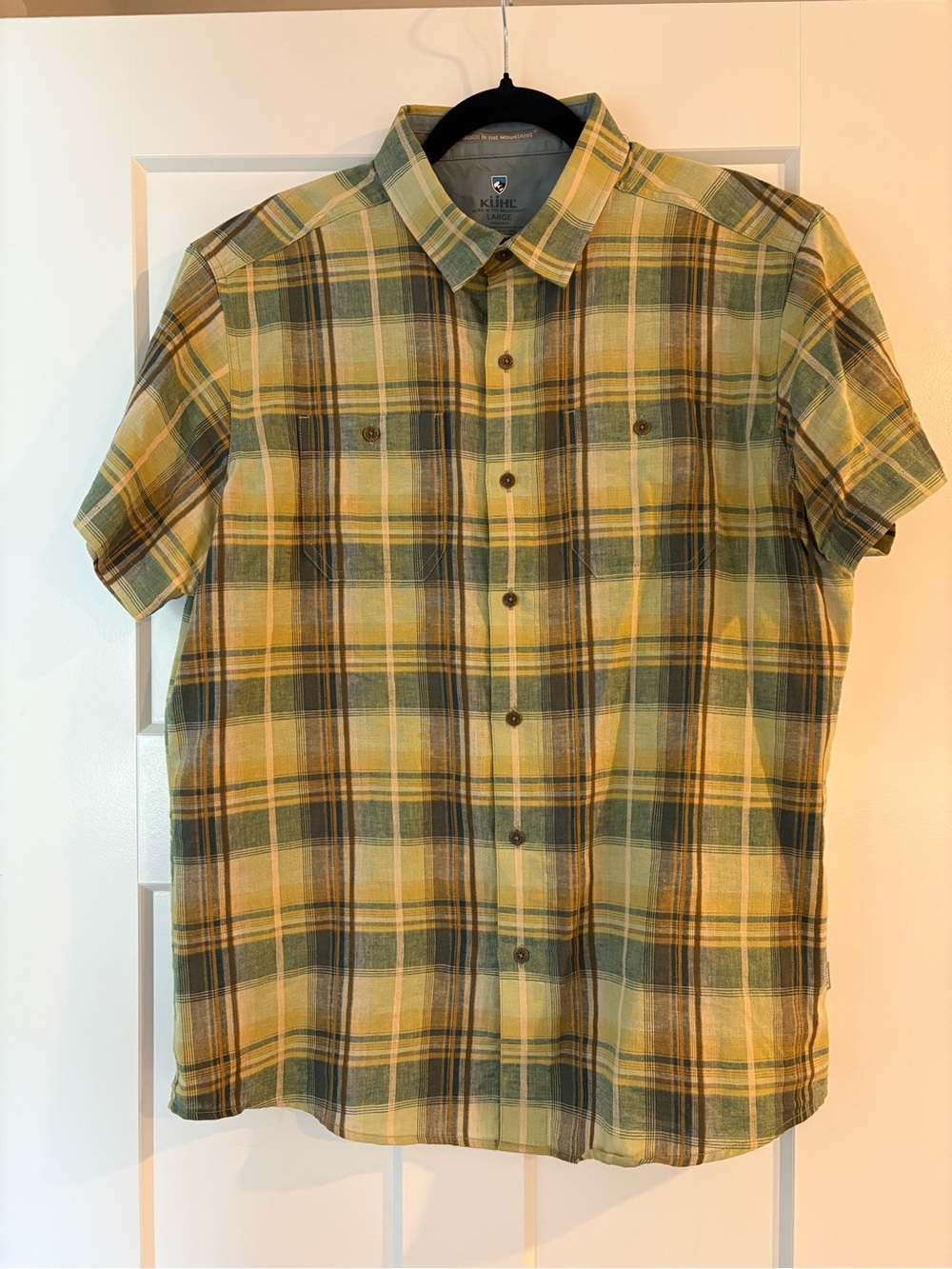 Kuhl Men's Short-Sleeve Plaid Button-Down Shirt in Yellow and Green